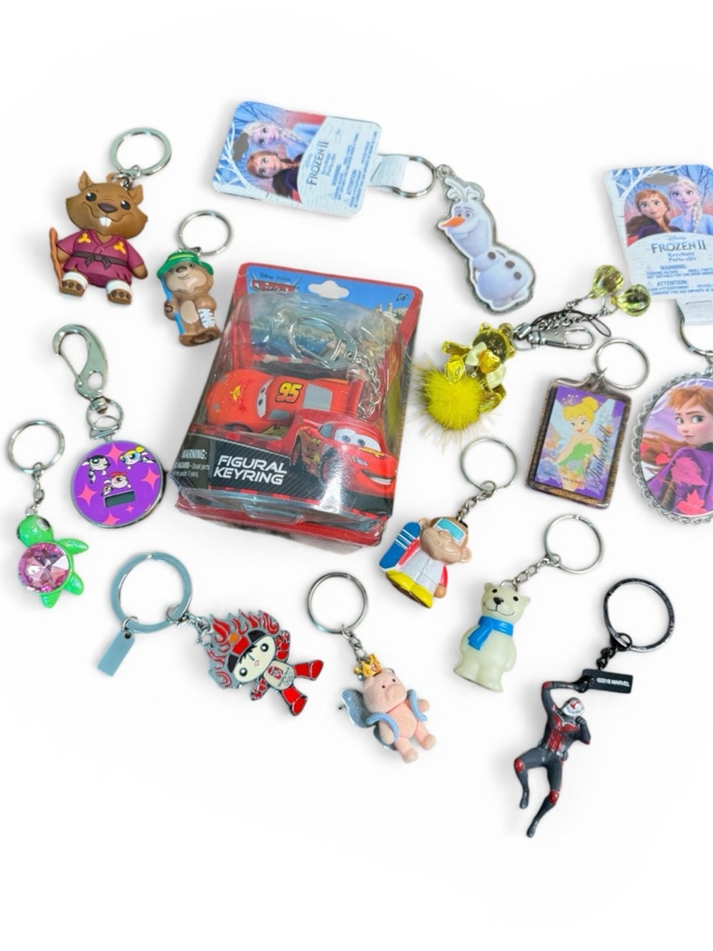 Character Keychain Bundle with Red Lightning McQueen Frozen and Tinker Bell